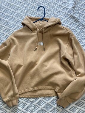 The North Face Cropped Tan Hoodie with Center Logo Large